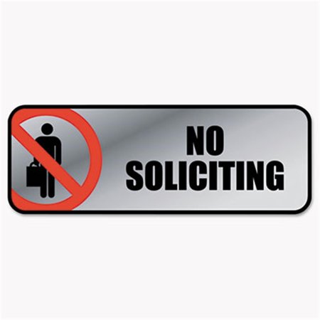 COSCO Cosco 098208 Brushed Metal Office Sign  No Soliciting  9 x 3  Silver-Red 98208